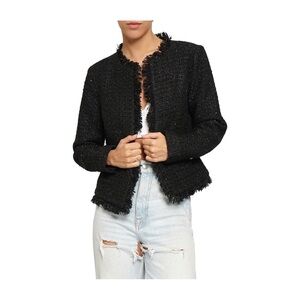 Know One Cares Frayed Edge Bouclé Jacket In Black Sz M